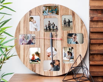 Custom wall clock with photos, Custom clock photo, Wood wall clock unique, Clock with picture, Personalized wall clock, Wooden wall clock