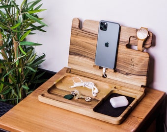 Personalized wooden docking station, Wood docking station for men, Engraved docking station, Custom docking station, Mens birthday gift