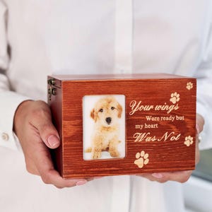 Custom Wooden Pet Urn, Personalized Wooden Pet Urn, Engraved Wooden Pet Urn with Photo, Wooden Pet Urn with Locks