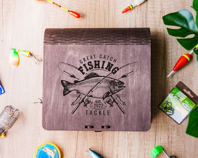 Personalized tackle box, Custom fishing box, Engraved tackle box, Fishing gear case, Wood tackle box, Fishing tackle box, Fisherman gift