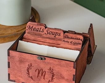 Organiseur de recettes en bois, Rangement de recettes personnalisé, Porte-cartes de recettes en bois, Carte de cuisine personnalisée, Accessoire de cuisine en bois