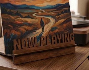 Now Playing Vinyl Record Stand, Wooden Album Cover Holder, Record Player Accessories, Now Playing Wood Desktop LP Display, Vinyl Lover Gift