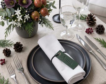 Rehearsal Dinner Leather Place Cards, Personalized Napkin Ring, Custom Name Place Setting, Wedding Name Tag, Table Decor for Reception