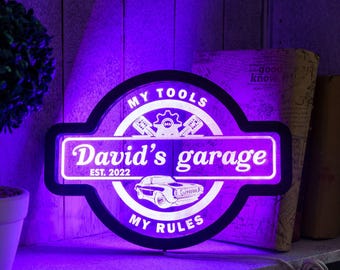 Custom garage light up sign, Garage led sign, Garage neon sign, Garage name sign, Dads garage sign, Personalized garage sign
