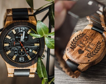 Personalizowane drewniane zegarki dla mężczyzn, Grawerowany drewniany zegarek, Drewniany zegarek dla mężczyzn, Prezent dla drużby, Prezent z drewna na rocznicę dla niego, Prezent dla pana młodego