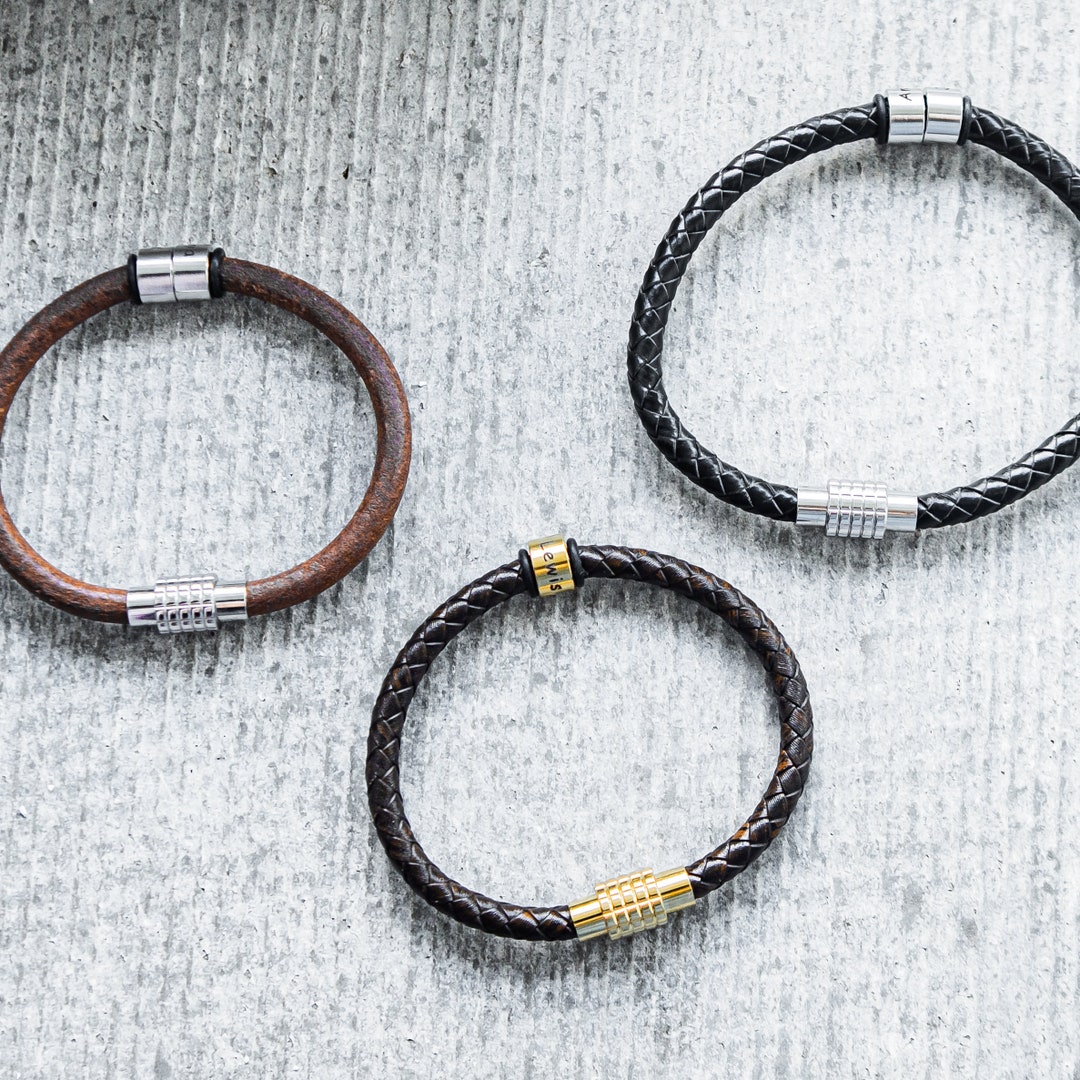 Personalized Name Leather Bracelet For Men - Custom Engraved With 1-5 Names, Braided Dad Bracelet Gift For Husband, Boyfriend, Father's Day - View #4