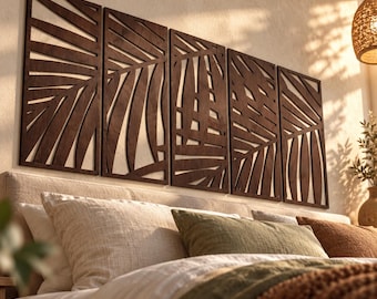 Tropical Wall Art, Wood Wall Panels, Boho Headboard, Palm Leaf Wall Art, Wooden Headboard, Above Bed Wall Art, Botanical Wood Decor