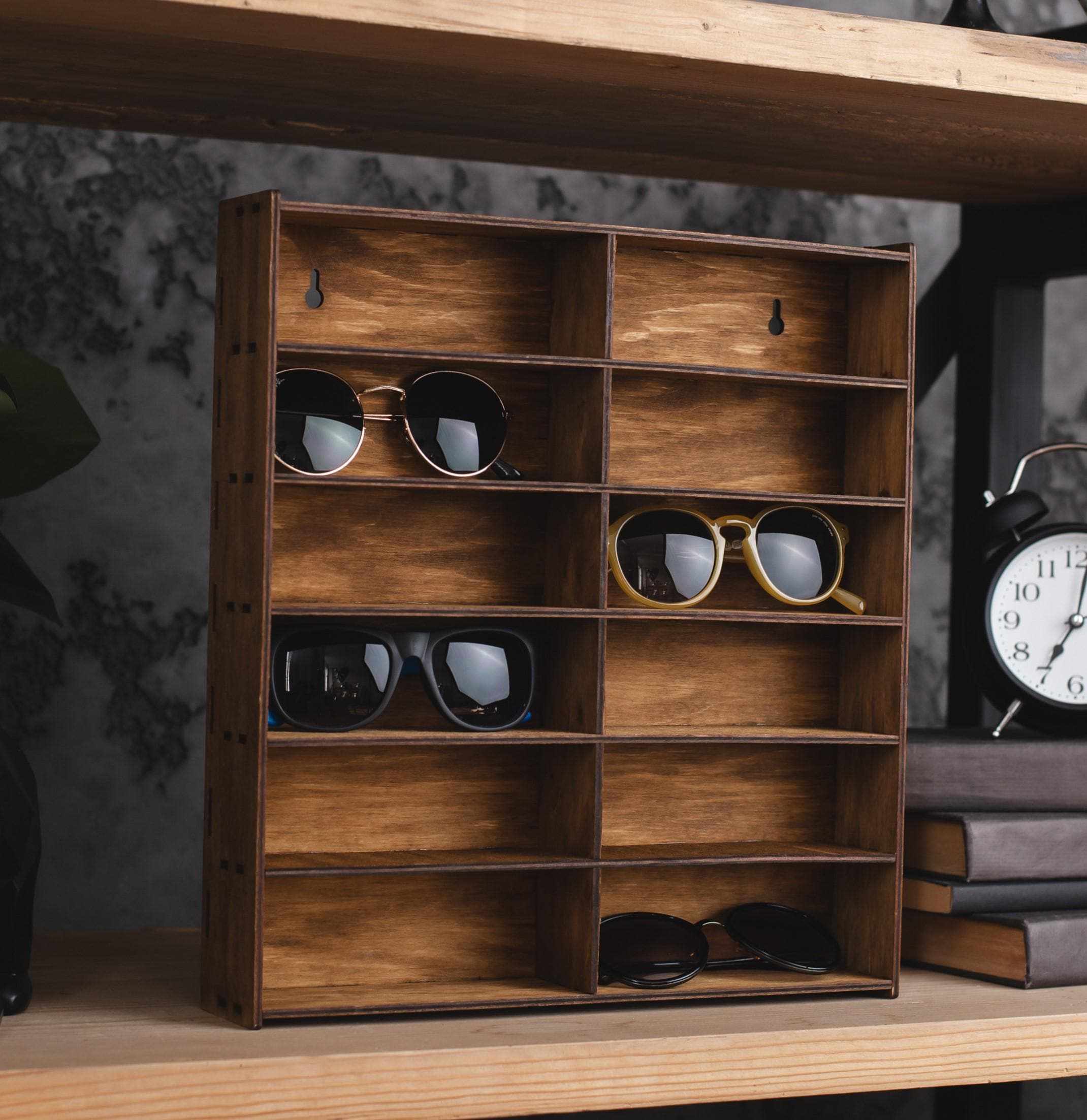 Sunglasses holder for wall, Sunglasses shelf, Eyeglasses storage, Glasses holder for desk, Sunglasses rack, Sunglasses display stand