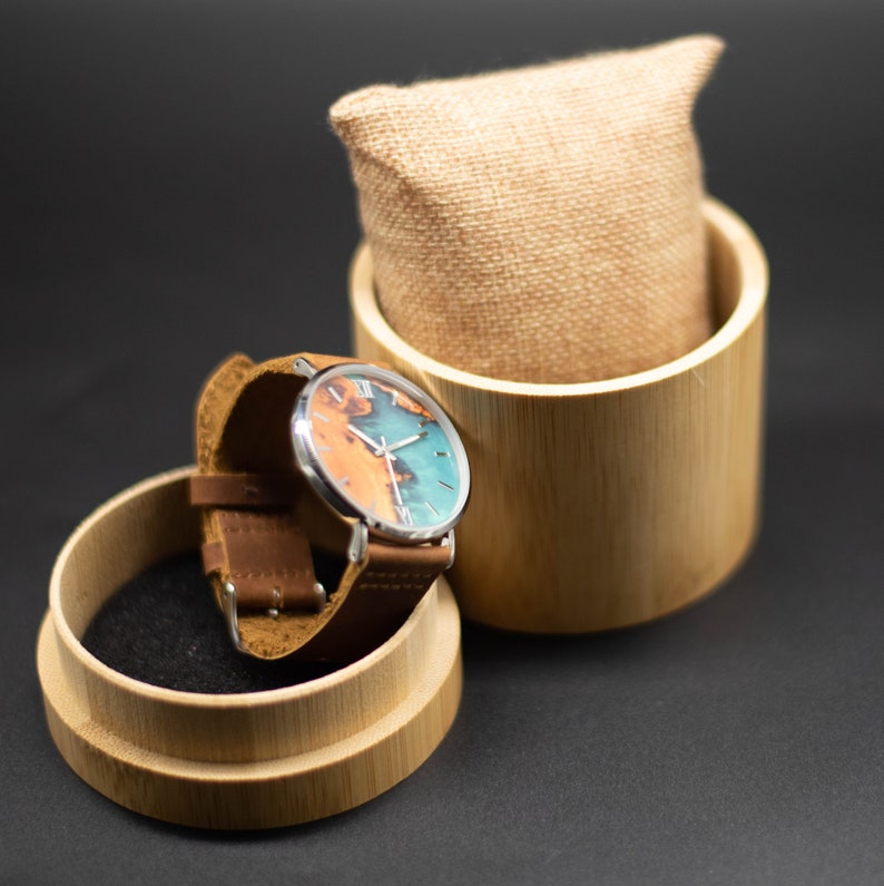 Groom Watch Blue Resin, Leather Strap Watch, Epoxy Resin Watch, Groomsmen Personalised Watches, Engraved Watch for Men, Blue Dial Wristwatch image 7