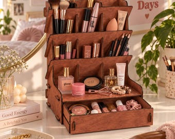 Makeup Organizer, Vanity Organizer, Makeup Brush Holder, Perfume Holder, Wooden Organizer, Desktop Organizer, Desk Organizer, Gift for Her