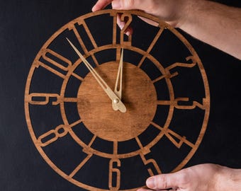 Wooden wall clock, Farmhouse wall clock roman numbers, Oversized wall clock, Rustic wall clock wood, Clock with numbers, Handmade wall clock