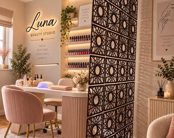 Hanging Room Divider, Salon Separator, Room Divider Panels, Beauty Salon Decor, Hair Salon Decor, Wood Room Divider, Barbershop Decor