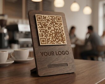 Custom Wooden QR Code Menu Sign, Restaurant Table QR Code Stand, Personalized Logo Display, WiFi Review Scan To Pay Sign for Cafe Bar Hotels