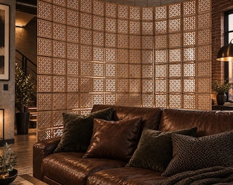 Modular Hanging Room Divider, Wood Privacy Screen, Decorative Partition Panels, Japandi Wall Divider, Boho Plywood Room Divider Screen