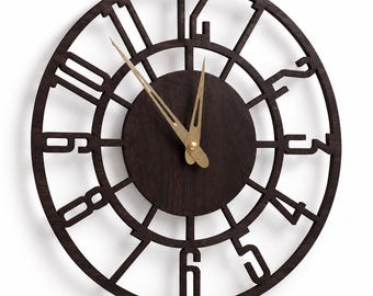 Modern Wooden Wall Clock with Numbers - Handmade Large Silent Wood Clock