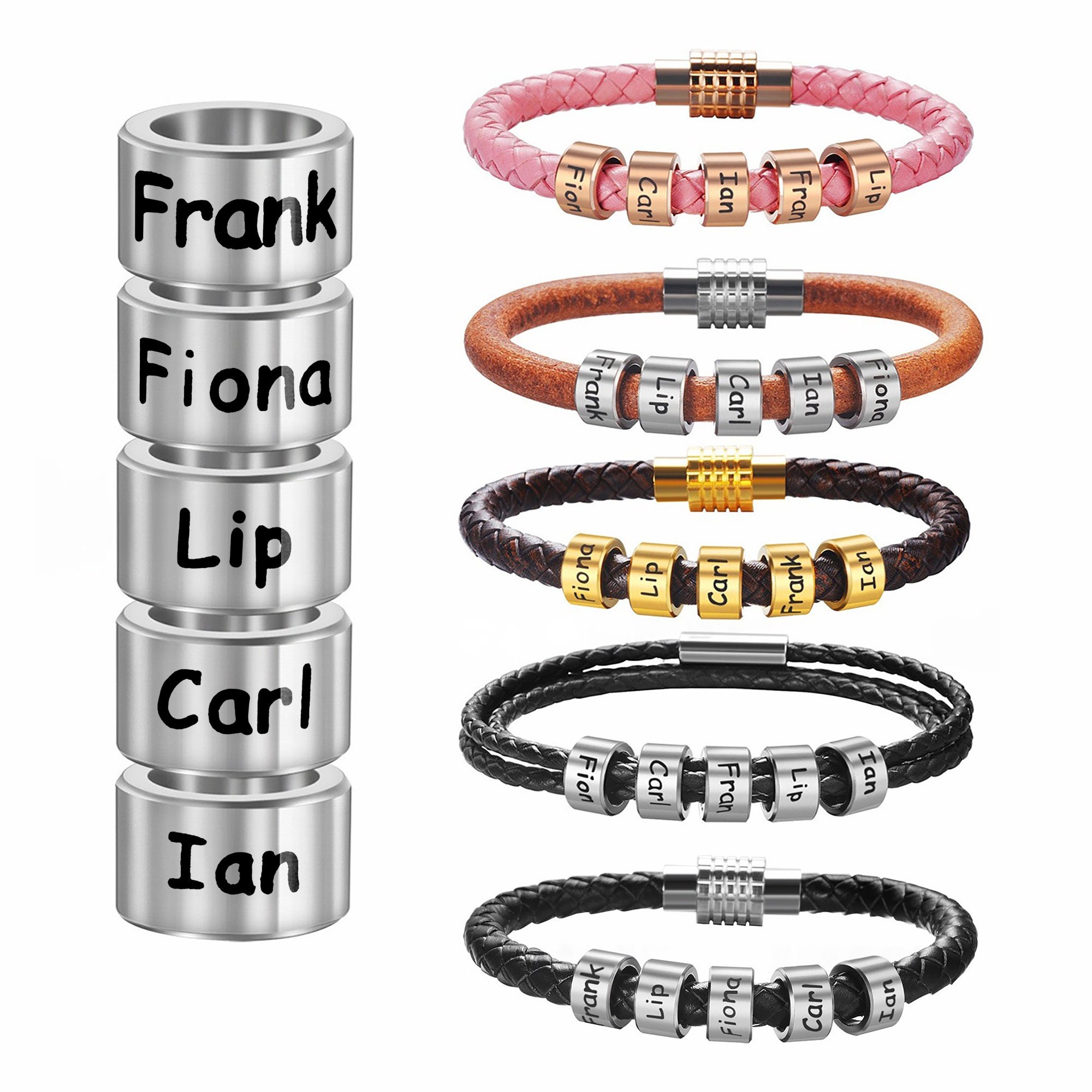 Personalized Name Leather Bracelet For Men - Custom Engraved With 1-5 Names, Braided Dad Bracelet Gift For Husband, Boyfriend, Father's Day