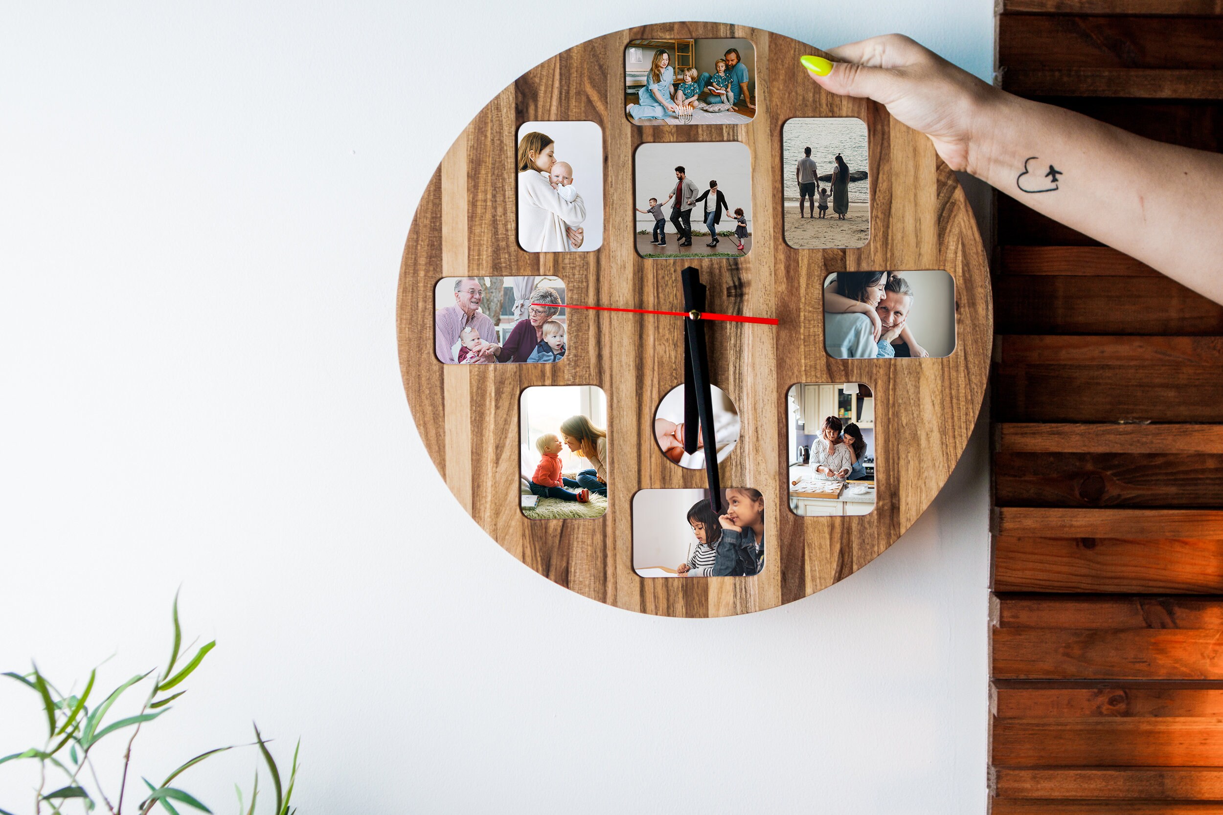 Custom Wall Clock With Photos, Wood Wall Clock Unique, Personalized