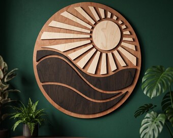 Round Wood Wall Art, Sunset Wall Art, Sunburst Wall Art, Abstract Wood Art, Circle Wood Wall Art, Boho Wall Decor, Modern Wood Art