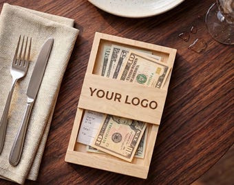 Custom Wooden Check Presenter, Restaurant Check Holder With Logo, Engraved Bill Holder, Guest Check Presenter for Cafe Bar, Free Engraving