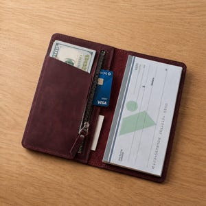 Checkbook Cover Leather, Personalized Checkbook Cover Women, Checkbook Holder Case, Custom Engraved Checkbook Wallet, Cash Zipper Pocket