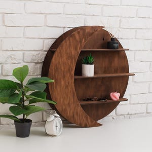 Moon Wall Shelf, Moon Wall Rack, Wooden Wall Custom Rack, Wooden Moon Wall Shelf, Personalized Moon Shelf, Engraved Moon Rack