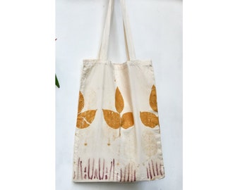 Plant Dyed Organic Bag, Calico tote shopper bag, sustainable, vegan and unique “Autumn Leaf”