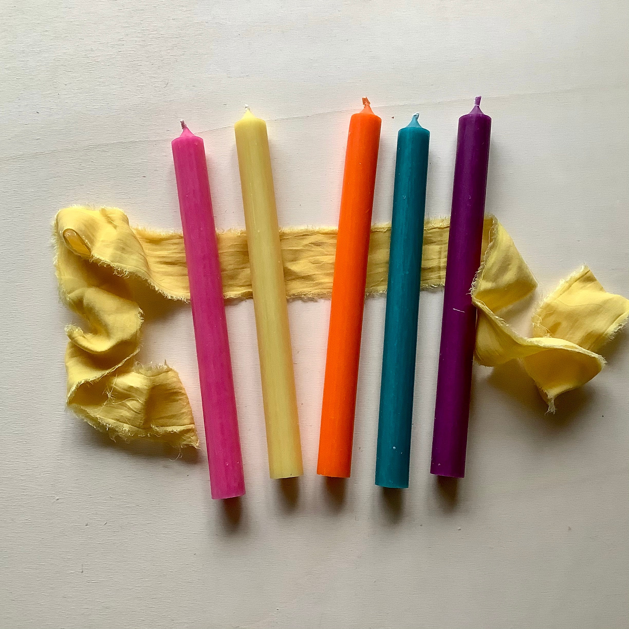 Coloured Dinner Candles 5 piece set in Disco Rainbow Etsy