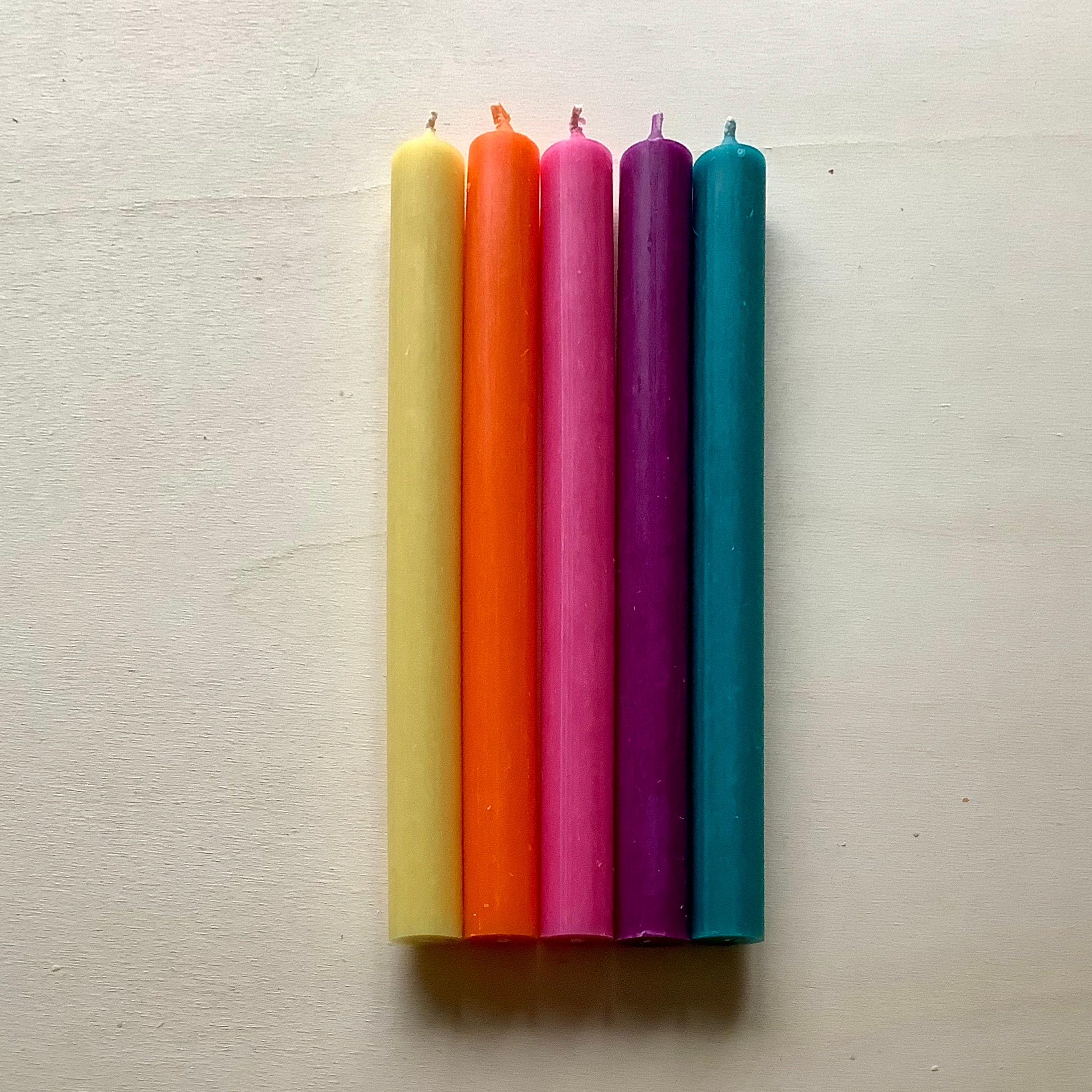 Coloured Dinner Candles 5 piece set in Disco Rainbow Etsy