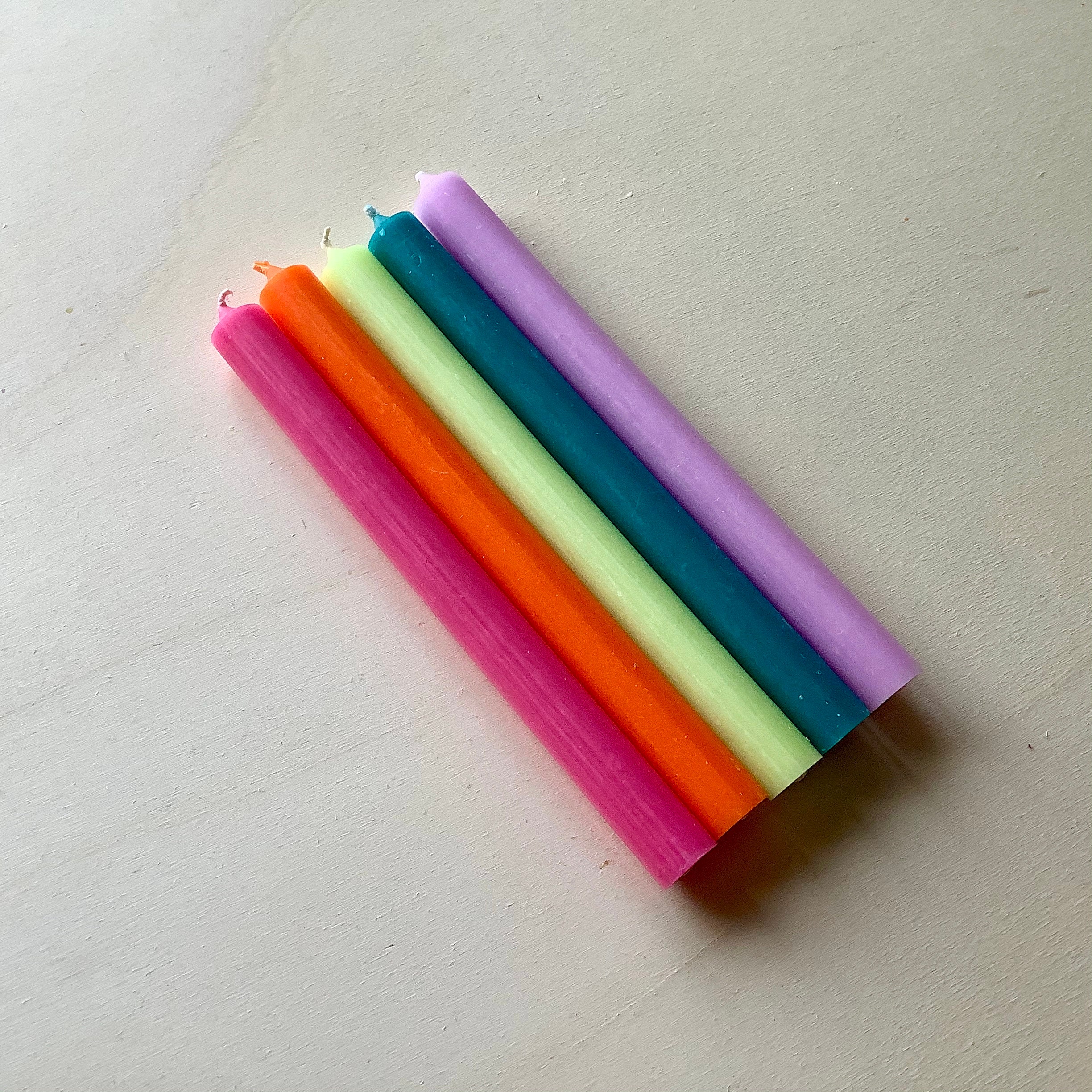 Coloured Dinner Candles 5 piece set in Rainbow Brights Etsy