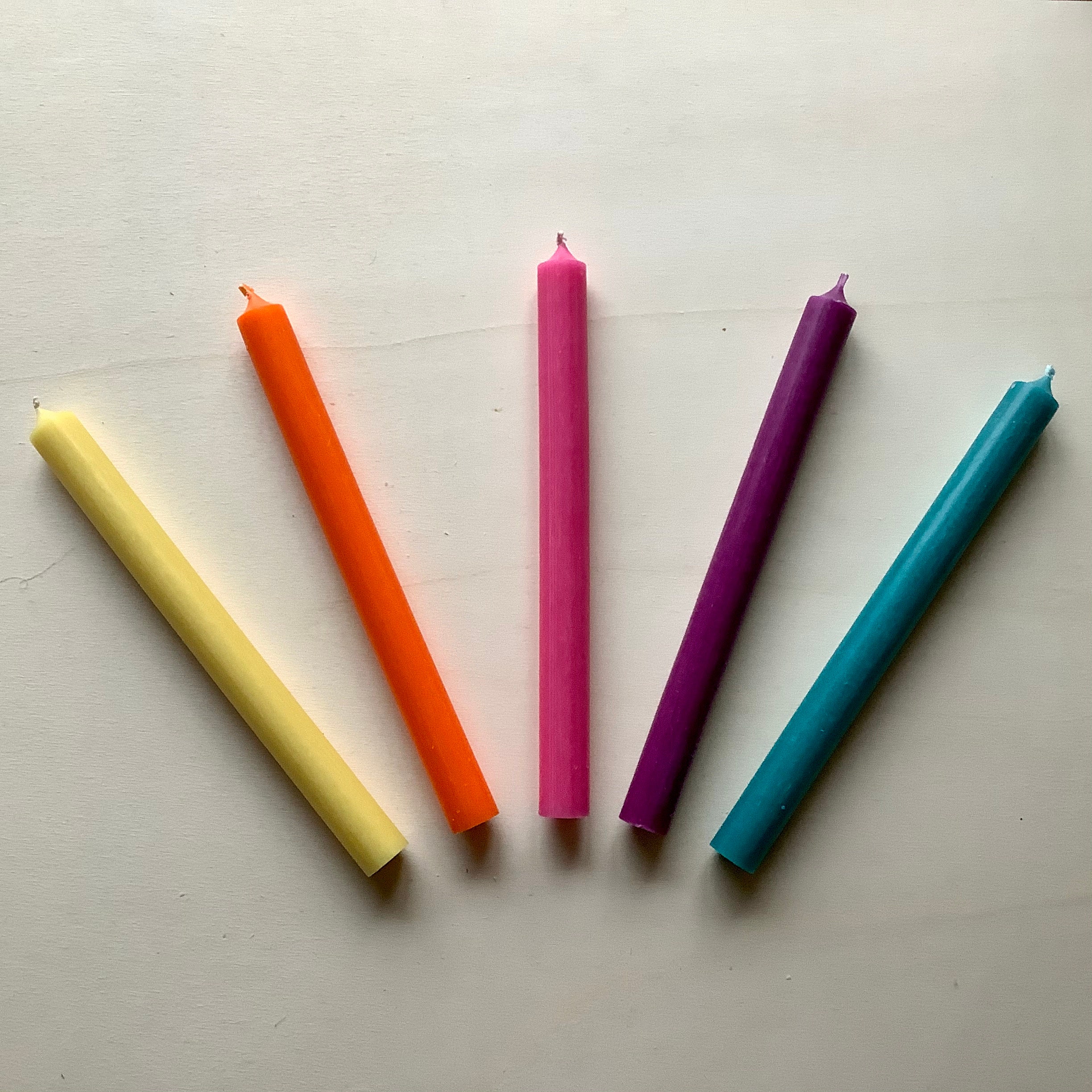 Coloured Dinner Candles 5 piece set in Disco Rainbow Etsy