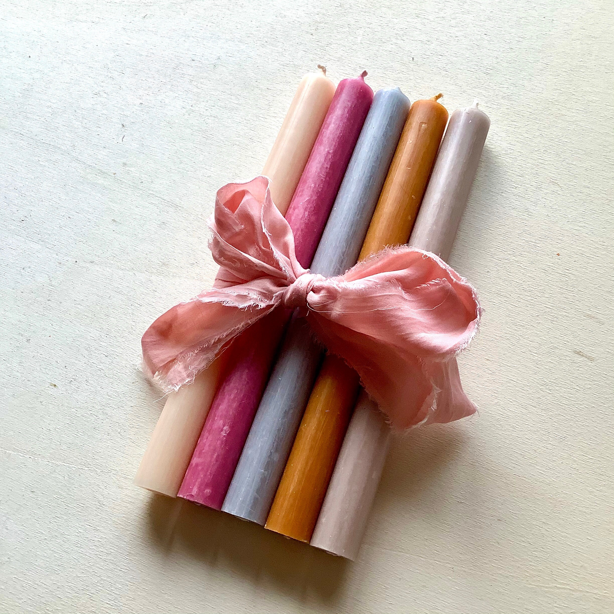 Coloured Dinner Candles 5 piece set in Rustic Rainbow Etsy