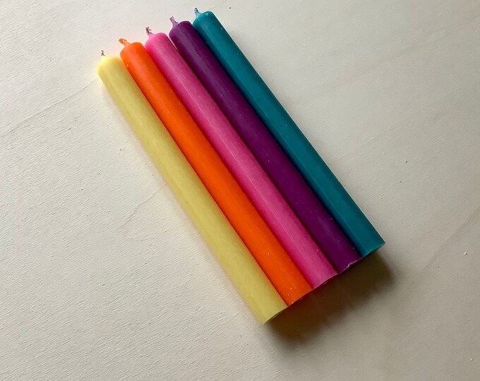 Coloured Dinner Candles, 5 Piece Set in Disco Rainbow Etsy UK