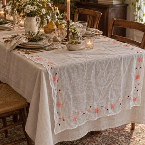 Embroidered Star Vine Tablecloth 47x86 Gauzy White Boho Decor Hippie Celestial