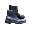 Vintage Leather Square Toe Black Ankle Boots 10 Western Biker Rocker Utility 90s
