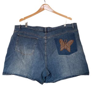 Y2K Fjärilslappade Öronshorts Mörkblå Denimshorts 26 Bedazzled Fairy Cowgirl