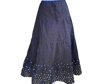 Y2K Sequin Tiered Black Maxi Skirt 1X NEW Boho Hippie Festival Goth Peasant Glam