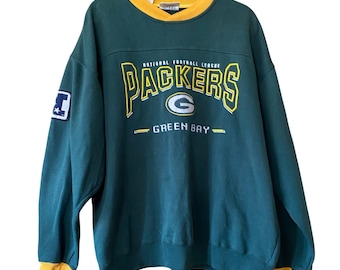 Vintage NFL 90s Green Bay Packers Green Crewneck Sweatshirt Large Sporty Retro