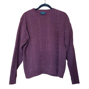 Dockers Vintage Cable Knit Red Cotton Crew Neck Sweater Large Preppy Old Money