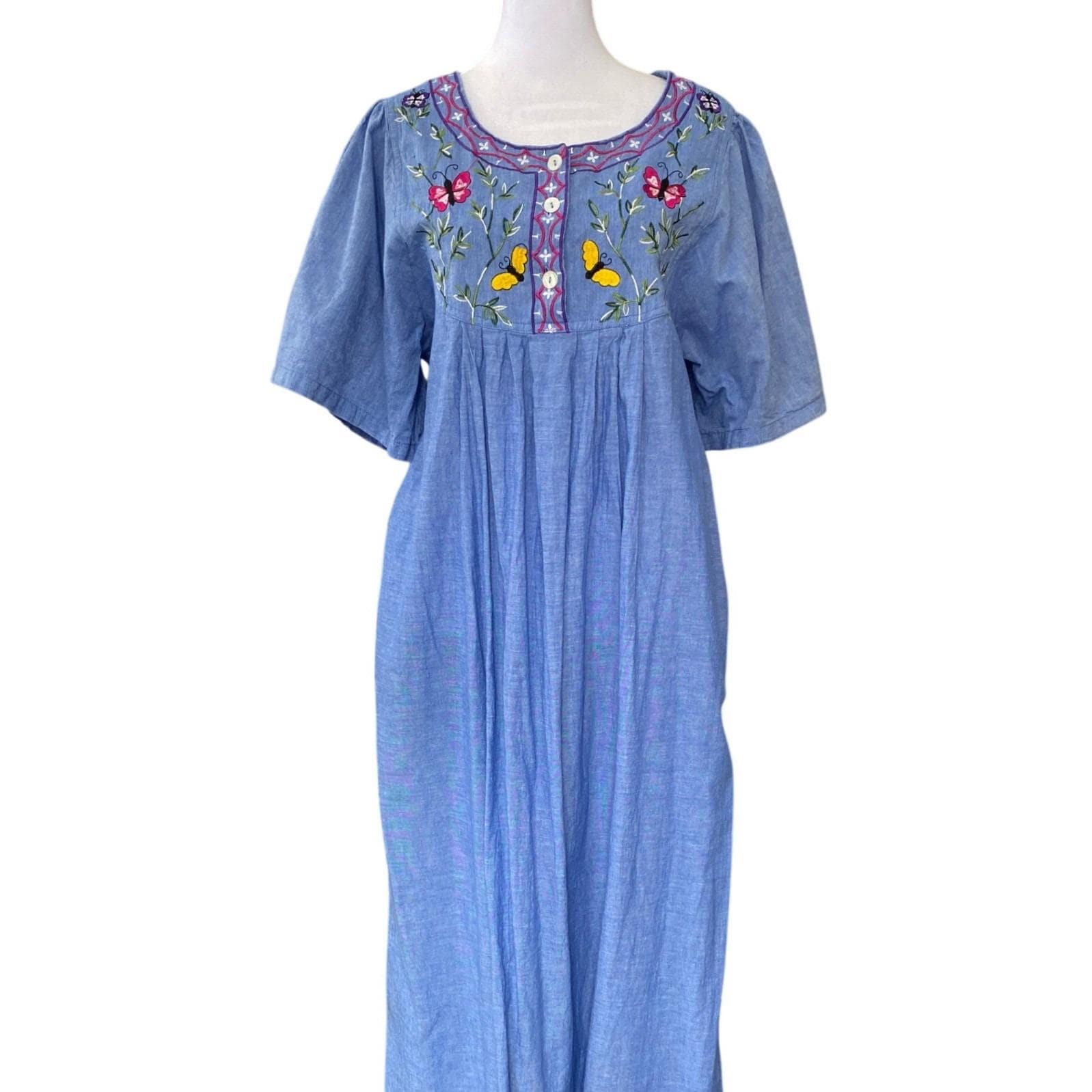 Embroidered Chambray Dress - Etsy