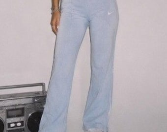 Nike Y2K Flare Blue Track Pants Side Zip Stripe XS Blokette Bratz Retro Vintage