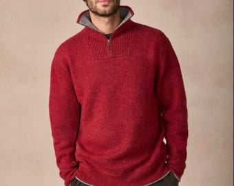 IrelandsEye 100% Wool Quarter Zip Sweater Red Made Ireland Heritage Academia 90s