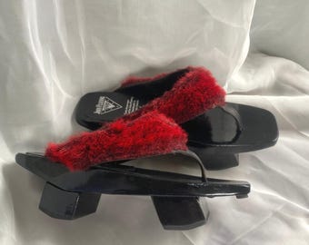 Sandalias de plataforma Geta de madera y piel roja John Fluevog, negras, talla 36.6, de diseñador, lujo Bratz