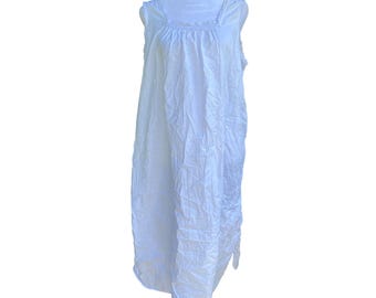 Koszula nocna midi z bawełny w stylu vintage z koronką, biała, romantyczna, w stylu wiejskim
