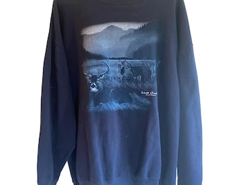 Sudadera vintage de los 90, extragrande, con estampado de ciervos y montañas, talla 2X, estilo Gorpcore Dad Granola Cabincore