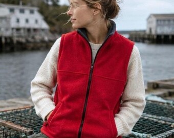 Vintage 1990s Fleece Vest Full Zip Jacket Red Medium Gorpcore Cabincore Hiking