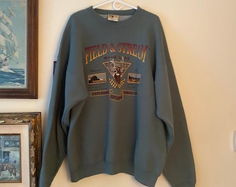 Sudadera Vintage Field & Stream color verde ciervo, talla XL, de algodón gorpcore, estilo Heritage Woods