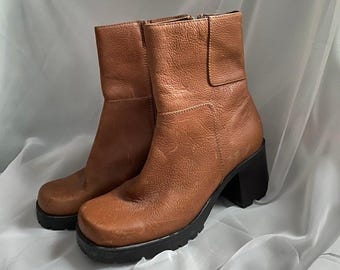 ヴィンテージ Y2K Bass Campus レザー ブラウン アンクルブーツ 6.5 Bratz Academia Heritage