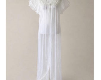 Vintage Lace Sheer Open White Maxi Nightgown Large Angel Ethereal Bridal Femme