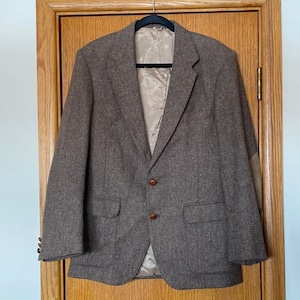 Blazer marrón de lana vintage con coderas de ante y espiga, talla 40R, para hombre, estilo western folk.