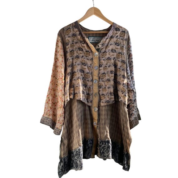 Nothing Matches Patchwork Floral Button Oversized… - image 1